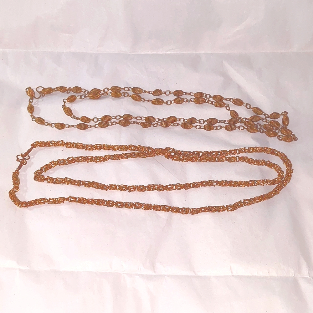 Antique Brass Necklaces, Set of 2 Flapper Byzantine & Beehive links, 42" each